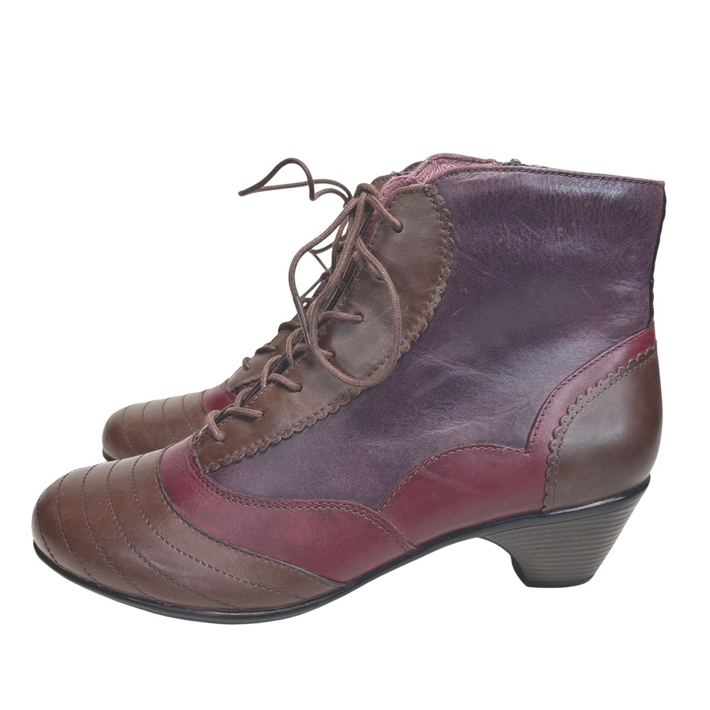 Dansko Brown Burgundy Purple Leather Lace Up Zip Ankle Boots Size 40